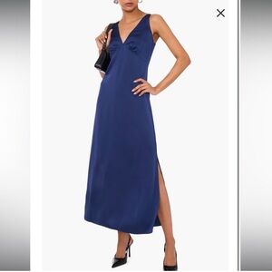 1 State Sleeveless Satin Dress In Indigo Night, Size 6